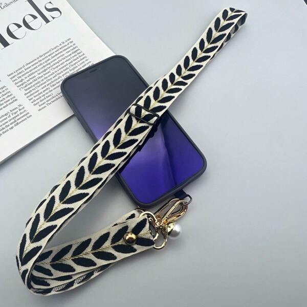 1set Adjustable Crossbody Cell Phone Lanyard Strap, Luxury Wide Pearl Band Universal Detachable Phone Hanging Decor