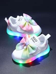 MGO Kidss MGO 儿童大蝴蝶结发光鞋，LED 女童发光鞋，休闲运动鞋，闪烁多彩玫瑰红色，适合 1-3-6 岁儿童 - 白色 - 查看 3
