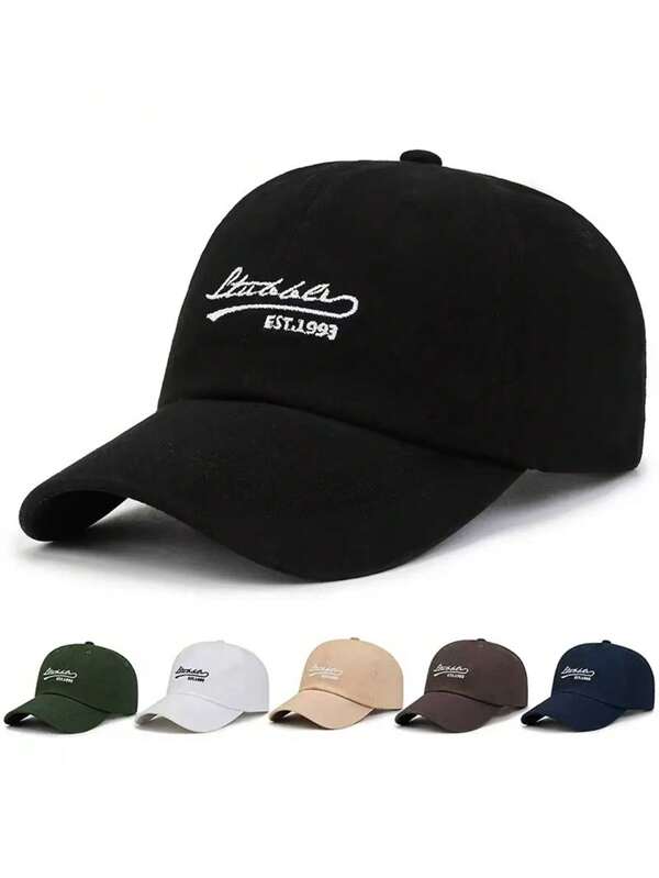 1 pièce Casquette de baseball unisexe unie, lettre brodée style décontracté, en fibre de polyester avec pic, mode et polyvalente, convient pour les activités de plein air et l'usage quotidien