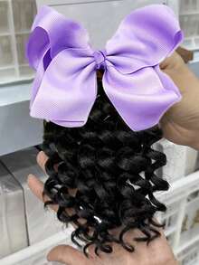 1 pieza Extensión de cola de caballo rizada sintética de 8 pulgadas para niños, extensiones de cola de caballo con elástico - Negro natural - Ver 12