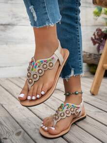 Vintage Roman Sandals For Girl, Handmade Woven, Back Zipper, Soft Sole, Round Toe, Flat, Suitable For Beach Or Casual Wear, Summer - Brown - View 4