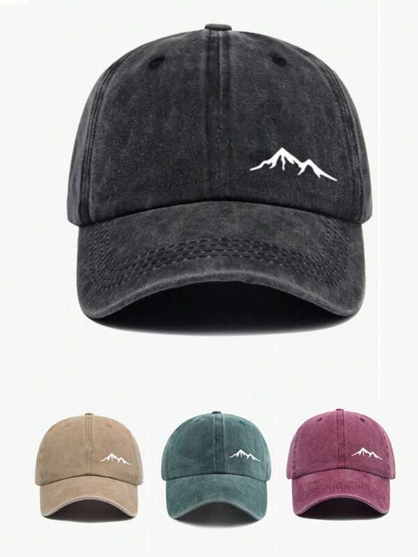 1pc Women's Fashionable Soft Top Baseball Cap With Side Mountain Peak Print, Adjustable Brim, Outdoor Sun Hat For Sports, Camping, Travel, Gift