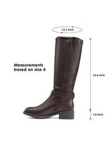 Women's Knee-High Boots, Comfortable Chunky Block Heel Pointed Toe Pull On Side Zipper Suede Slouch Riding Boots - 棕色 - 查看 9
