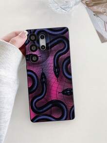 1 件哑光黑色 TPU 手机壳，带有扭曲蛇线网格图案印花，防震保护套适用于 、OPPO、Vivo 和其他 Android 型号，是送给朋友的理想礼物 - 彩色 - 查看 3