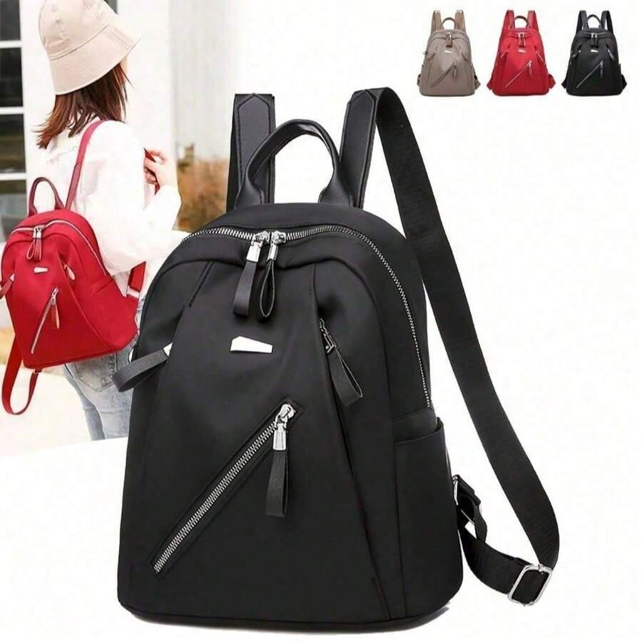 Balo nữ phong cách đại học, ba lô nhẹ thường ngày, dây đeo vai có thể điều chỉnh, khóa kéo, lớp lót polyester, có thể giặt bằng máy, phù hợp cho học sinh, đi làm hàng ngày, kết hợp hoàn hảo với phụ kiện ba lô - màu đen - Xem 1