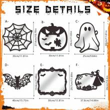 1 件经典女巫南瓜鬼蝙蝠蜘蛛网万圣节木镜墙贴适用于户外庭院卧室客厅浴室厨房衣帽间墙贴办公室商场宿舍派对场景装饰墙画恐怖鬼屋专属装饰