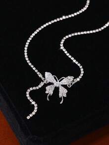 CVNANA 1 pieza Collar femenino de mariposa de perlas falsas dulce y elegante de estilo coreano con cristales, elegante y versátil cadena para la clavícula - Rosa - Ver 11