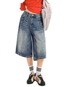 Womens Jorts Jean Baggy Shorts Casual 2025 Summer Wide Leg Long Denim Shorts Y2K Streetwear