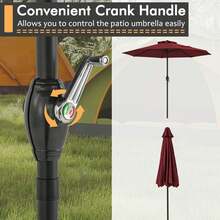 Outdoor Patio Umbrella Modern Table Umbrella W/8 Heavy Duty Ribs Sun-Proof - Burgundy - View 8