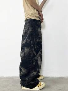 1 Stück Herren Retro Amerikanischer High Street Zebra Gestreift Verwaschen Weites Bein Jeans, Bequeme Lässige Weite Denimhose, Grunge