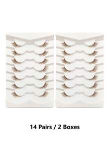 7/14/21 Pairs Brown Natural Look Corner False Eyelashes, Transparent Band, Soft & Fluffy Cat Eye End Eye Elongated False Eyelashes Naturally Half-Eye Cross Reusable Lashes