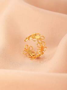 1 件简约时尚个性化不锈钢五瓣花开口戒指，适合女性日常和派对佩戴