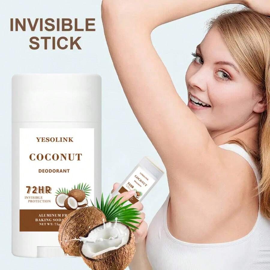 عود مزيل العرق جوز الهند، رائحة تدوم 72 ساعة، مصنوع من مستخلص جوز الهند، خال من الألمنيوم والصودا الكاوية، سهل الاستخدام، لا يحتاج غسيل، مناسب للرجال والنساء، مناسب للأنشطة الخارجية والسفر والعمل