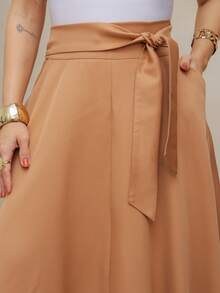 Women's Oversized A-Line Skirt With Lace-Up/DD096 - Màu Khaki - Xem 4