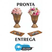 Party Kit 2 Vase 20cm + 2 Slim Decorative Trays - Table Decoration - Rose Red - View 2