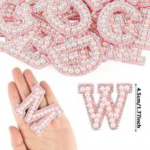 26 件 A-Z 字母贴片套装，3D 珍珠和水钻装饰字母贴纸，DIY 字母贴片配件，适用于衣服、包包、背包、织物、个性化礼品、新娘派对礼物、单身派对装饰 - 粉底白鑽 - 查看 18
