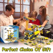 Construction Vehicles Track Set With Excavator, Dump Truck, Cement Truck, Wheel Loader & Rotating Crane, Car Carrier For Storage, STEM Building Toy For Kids Ages 3-12 (ASTM Certified) - Yellow - View 3