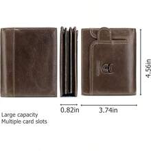 Men RFID Blocking Bifold Wallet Genuine Leather Card Holder Wallets With 15 Card Slots, Brown, 4.56"X3.74"X0.82" - Brown - View 2