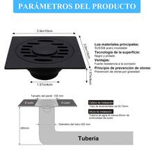 Coladera Antiolor para Ducha 10x10 cm - Acero Inoxidable Negro Antiobstrucción, Cubierta Extraíble, Ideal Baño/Cocina - Multicolor - Ver 2