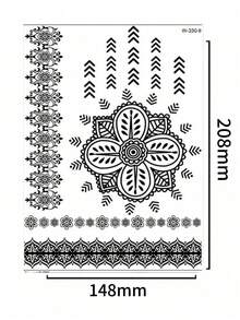 4 Blatt schwarze Henna Tattoos für die Hand, wasserfeste Spitzenblumen Henna Temporäre Tattoos für Frauen, Hochzeit, Körperkunst Aufkleber, Reise, Festival, Party Make-up Dekoration - Schwarz - Übersicht 7