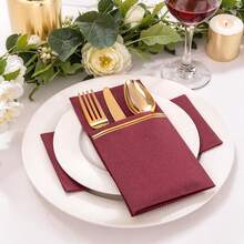 100PCS Burgundy Red Paper Napkins With Built-In Flatware Pocket - Burgundy Red And Gold Prefolded Cloth Like Disposable Napkins - Heavy-Duty Linen-Feel Dinner Napkins For Christmas & Party - Burgundy - View 11