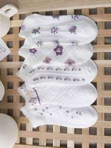5 Pairs Women's Thin Mesh Breathable Floral Low Cut Invisible Socks, Spring/Summer