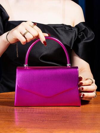 1pc Pu Palm Print Evening Clutch Bag With Delicate Metal Bead Decor, Handheld/Shoulder/Crossbody Use, Suitable For Wedding, Party, Prom, Banquet