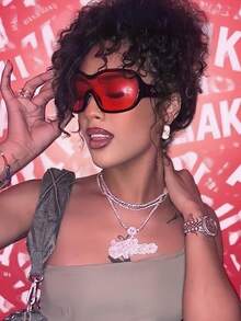 1 件 Y2K 超大红色镜框眼镜，欧美风格女士时尚眼镜学院风，适合返校季佩戴，环绕式墨镜