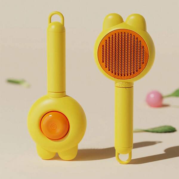 1pc Happy Puppy & Cat Supplies Plastic Shell Stainless Steel Pin Brush, Cleans Loose Hair, Has Massage Effect, One-Click Depilation, Plastic Shell, Stainless Steel Pin Brush Suitable For Cats And Dogs
