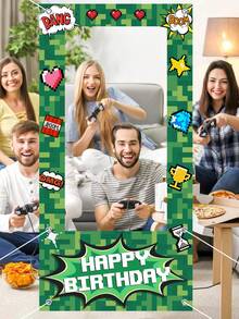 1Pc-Polyester- Pixel Party Green Decorations For Birthday Celebrations, Photo Booths, And Wall Decorations, No Power Needed, Photo Booth Background | Pixelated Design |Pixel Party Decorations - Multicolor - View 10