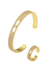 1 Conjunto com 2 Peças Pulseira e Anel com Zircônia no Estilo Euro-Americano, Design de Contas Redondas Deslizantes Dinâmico, Jóias para Uso Diário Feminino, Presente
