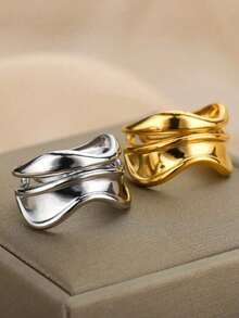 1 件装不锈钢戒指，适合女士男士金色空心宽戒指，女性男士订婚婚礼派对手指珠宝礼物潮流 - 幾何 - 查看 5