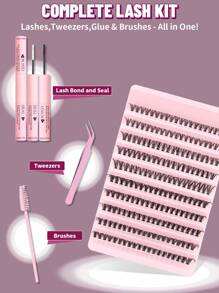 200 Peças Conjunto de Extensão de Cílios Falsos de Grande Capacidade Tipo C com Adesivo de Extensão de Cílios, Pinça para Cílios, Escova para Cílios, Conjunto de Cílios Falsos Simulando Cílios Naturais, Macios, Finos e Leves para Criar Cachos Naturais de Cílios Falsos