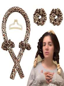 4 件套免加热卷发器套装（适合长发女性）、带夹子的隔夜卷发器、打造无损伤波浪的卷发丝带套装、返校季、旅行度假必备品、女士发饰 - 咖啡 - 查看 2