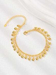 1pc 18K Gold Plated Minimalist Tassel Or Bell Pendant Anklet, Suitable For Women And Girls Everyday Wear - Love - View 5