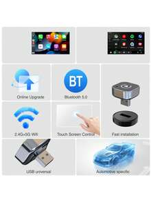 1pc 2in1 Wireless CarPlay Dongle Wireless Android Auto Adapter AI Smart Box Car Intelligent Systems For Car With Wired CarPlay - Multicolor - View 8