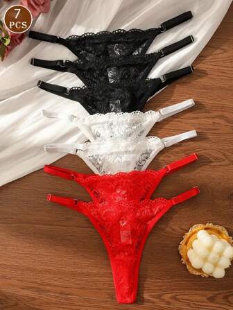 7pcs Women's Lace Floral Sexy Thong Panties