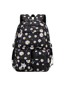 Set 3 buc. rucsac imprimat cu cutie de prânz și penar, design cu compartimente multiple, închidere cu fermoar, căptușeală din poliester, curea de umăr reglabilă, buzunar lateral pentru sticlă de apă, potrivit pentru utilizare zilnică, exterior, călătorii, rucsac din poliester impermeabil și durabil, cadou pentru întoarcerea la școală