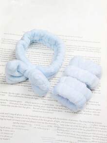 1 Set: 1 Pair Wrist Cuffs, 1 Hair Scrunchie, And 1 Headband, Waterproof For Washing Face, Thick Fluffy Hair Tie, Sleeve Cuff For Dishwashing