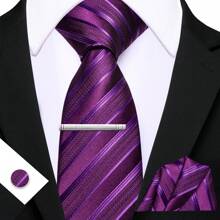 Cravate florale violette royale pour hommes, ensemble de cravate de luxe en soie jacquard avec mouchoir pour mariage et soirée