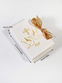 5/10/50 件个性化洗礼礼盒，带金色和十字架 - 定制名称礼品盒，带丝带领带 - 优雅主题纪念品盒，适用于洗礼、初次圣餐、奉献、复活节或教堂活动 - 适合糖果、珠宝、念珠 - 非常适合客人珍惜 - 添加名字使其变得特别 - 立即订购，用于您的神圣庆典！ - 12.7X9X4cm - 查看 9
