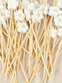 100pcs Sweet Daisy Theme Food Picks Flower Dessert Fruit Forks, Toothpick Sticks, Flower Picks, Perfect For Drinks, Desserts, Appetizers, Fruit & Dessert Decorations, Party, Wedding, White Mini Food Picks For Decoration, Kitchen, Summer Parties, Durable, Fun Drink Accessories Holiday Birthday Party Decorations Supplies - Multicolor - View 7