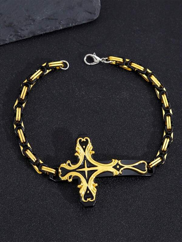 Brazalete minimalista de lujo con dije de cruz, de doble capa, de alta calidad en acero inoxidable, accesorio de moda con símbolo religioso, decoración para fiestas, regalo para el Día de San Valentín, Día del Padre, Día de la Madre, cumpleaños