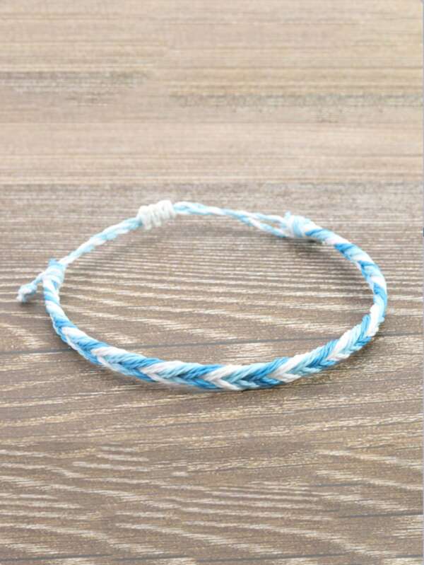 1pc Women Double Circle Bracelet, Bohemian Handmade Woven Bracelet, Fashion Elegant Casual Couple Bracelet Suitable For Beach,Vacation, Adjustable Stainless Steel Bracelet
