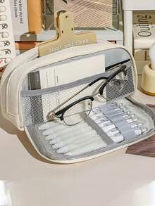 1 件纽扣闭合可爱帆布铅笔盒，大容量文具收纳袋，学生礼物，DIY 化妆包，便捷旅行手提包 - 返校 - 彩色 - 查看 8