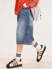 Womens Jorts Jean Baggy Shorts Casual 2026 Summer Wide Leg Long Denim Shorts Y2K Streetwear - Màu xanh 1 - Xem 4