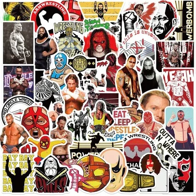50 件摔跤贴纸 WWE 贴纸 WWE 派对装饰 WWE 配件 WWE 海报酷贴纸涂鸦贴纸乙烯基防水贴纸适用于水瓶、电脑、笔记本电脑、手机、行李箱、笔记本、冰箱