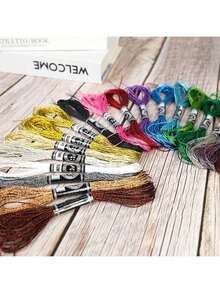 Set de 19 colores de hilos metálicos de bordado, 152 metros por color, hilos de poliéster brillantes adecuados para punto de cruz, pulseras de la y manualidades DIY - Set de 19 colores - Multicolor - Ver 3