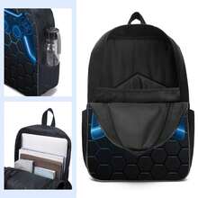 3件套儿童背包，16.5英寸书包，带手提包和铅笔盒，适合小学、初中和高中学生 - 遊戲霓虹 - 查看 5