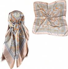 35 Inches Silk Head Scarf-Satin Hair Scarves Silk Bandana Scarf Headscarf For Women's Fashion Scarveshalloween - 佩斯利花紋-駱駝 - 查看 12